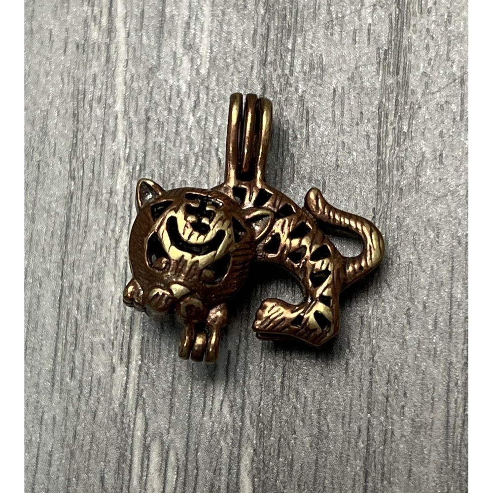 Vintage Bronze Tone Tiger Locket Charm Pendant Openable Animal Jewelry